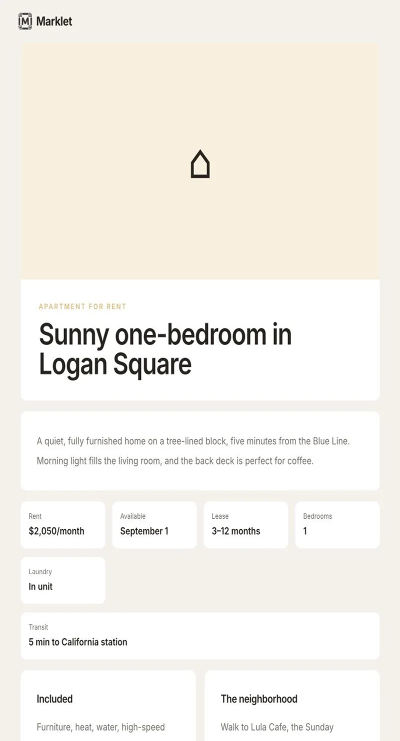 Finished apartment rental page